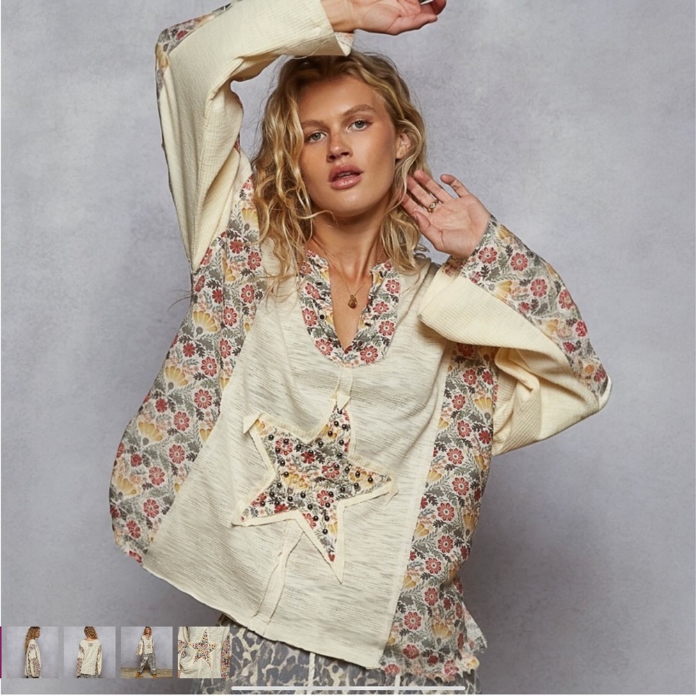 POL Floral Patchwork Star Women Top - Picture 2 of 5